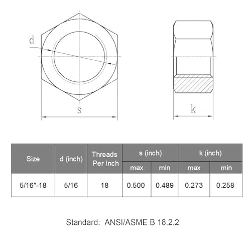 VGBUY 70pcs 5/16-18 Hex Nuts, 304 Stainless Steel 18-8 External Hex nut 5/16 18 inch, SAE Hex Machine Screw Nuts Hardware Nuts (VG01306) - size: 5/16"-18(70pcs)