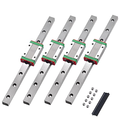 4pcs MGN9 250mm Linear Rail, Linear Rail Guide Miniature Linear Slide Guide Rail with 4pcs MGN9H Sliding Block for 3D Printer and CNC Machine - size: 250mm, style: MGN9H*4(Green)