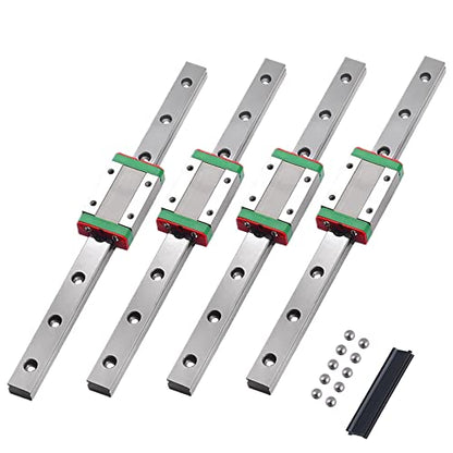 4pcs MGN9 300mm Linear Rail, Linear Rail Guide Miniature Linear Slide Guide Rail with 4pcs MGN9H Sliding Block for 3D Printer and CNC Machine - size: 300mm, style: MGN9H*4(Green)