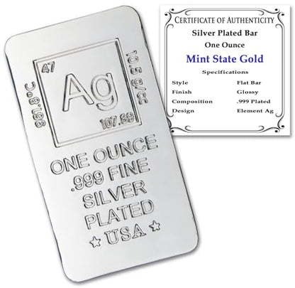1 oz Silver Plated Bar (Flat Style) .999 Pure Paperweight - color: Silver-plated