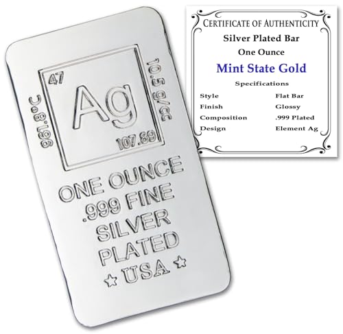 1 oz Silver Plated Bar (Flat Style) .999 Pure Paperweight - color: Silver-plated