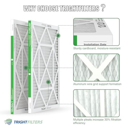 TRIGHTFILTERS 18x24x1 Air Filter 4 Pack, MERV 8 Pleated HVAC Furnace Filter - size: 18x24x1