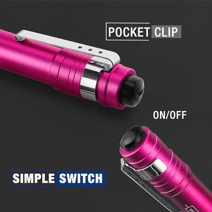 WORKPRO LED Pen Light, Aluminum Pen Flashlight, Pocket Flashlight with Clip - color: Pink