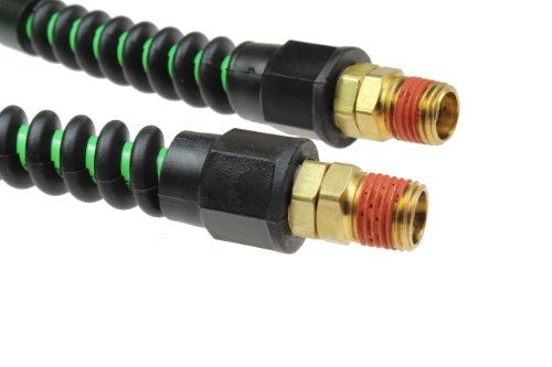 Coilhose Pneumatics PU14-20B-G Flexcoil Polyurethane Coiled Air Hose, 1/4-Inch ID, 20-Foot Length with (2) 1/4-Inch Reusable Strain Relief MPT Swivel Fittings, Neon Green - color: Green, size: 1/4" X 20 Feet