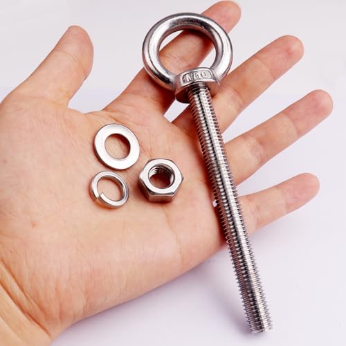 10 Pack M10 x 100mm Threaded Eyebolts with Nuts Washers,Stainless Steel Marine Grade Shoulder Eye Bolt,Eyebolts for DIY, Furniture,Swing, and Outdoor Use (M10 x 100mm) - size: M10 x 100mm