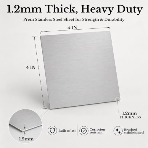 2 Pack 430 Magnetic Stainless Steel Sheets,18 Gauge 4"x 4" Brushed Metal - size: 4″× 4″