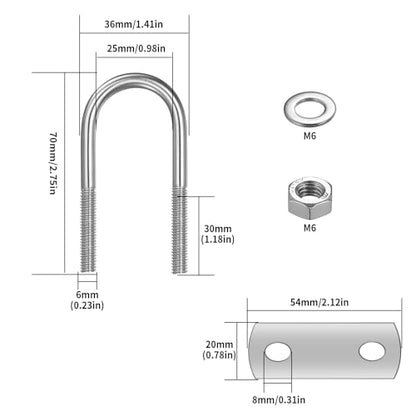 Round Stainless Steel U-Bolts 6 Pack, 1" Inner Width for Trailer & Boat - color: Round, 1"/25mm