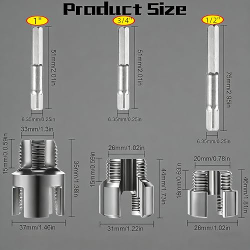 3Pcs PVC Pipe Threader Kit, for 1/2", 3/4", 1" Sizes PVC Pipes