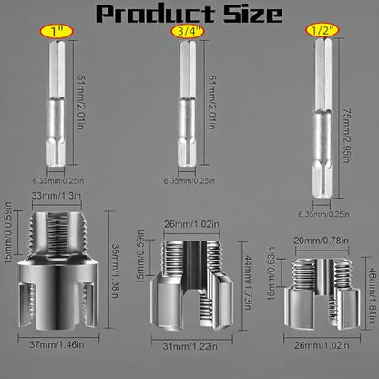 3Pcs PVC Pipe Threader Kit, for 1/2", 3/4", 1" Sizes PVC Pipes