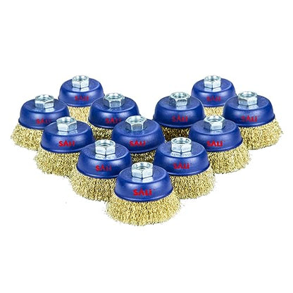 SALI 12 Pack Wire Cup Brush, 3 Inch Coarse Crimped Cup Brush for Grinders, with 5/8 Inch Arbor for Heavy Cleaning Rust, Stripping and Abrasive, for Angle Grinder - style: Coarse Crimped Wire