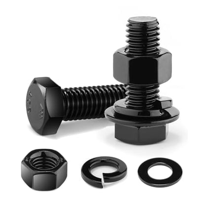 1/2-13 x 1-1/2" Hex Head Screw Bolt, Nuts, Flat & Lock Washers, 20Pcs 18-8 (304) Stainless Steel, Fully Threaded, Black Oxide by SG TZH - size: 1/2-13 x 1-1/2"