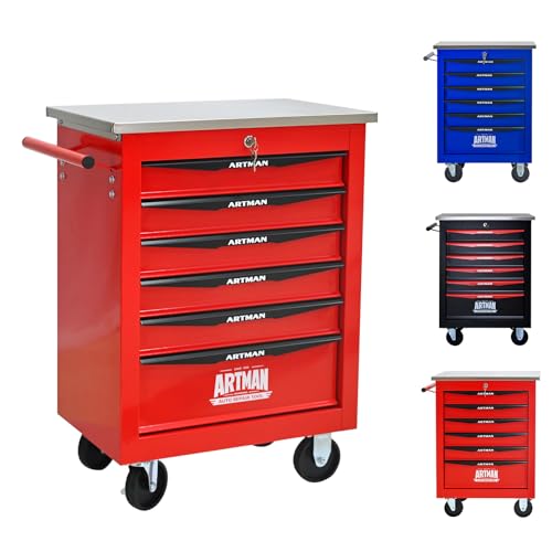 Rolling Tool Chest,Stainless Steel Worktop,Red,6‑Drawer - color: Red, size: 6-Drawers