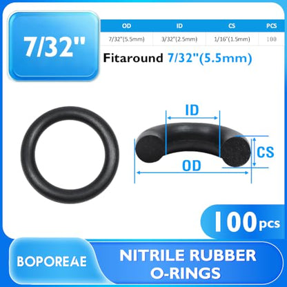 Black 100Pcs O-Rings, Nitrile Rubber O-Rings 3/32"(2.5mm) ID - size: 3/32" ID, 7/32" OD