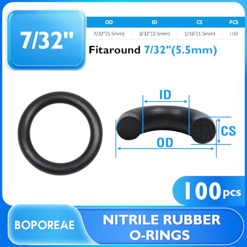 Black 100Pcs O-Rings, Nitrile Rubber O-Rings 3/32"(2.5mm) ID - size: 3/32" ID, 7/32" OD