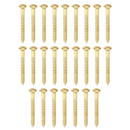 PATIKIL M4 x 40mm Slotted Wood Screw, 25 Pack Solid Brass Oval Head - size: M4x40mm