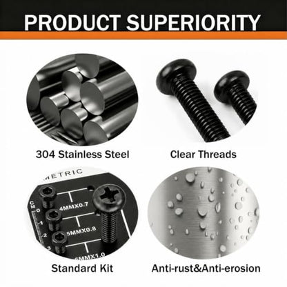 1/4-20 x 3 (10 Sets) Pan Head Machine Screws Nuts Washers Assortment Kit, Black Oxide 304 Stainless Steel Phillips Drive Full Thread - size: 1/4-20 x 3"