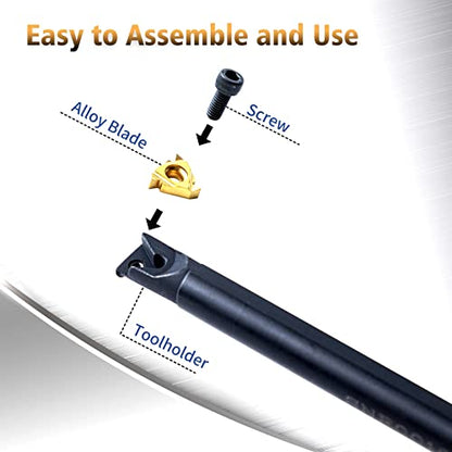 Lathe Turning Holders Lathe Tools Threading Holder 21pcs - Metal Lathe Cutting Tools 7pcs 3/8" Boring Bars+14pcs Indexable Carbide Inserts Golden for Lathe Tools - color: 3/8" turning holder kits