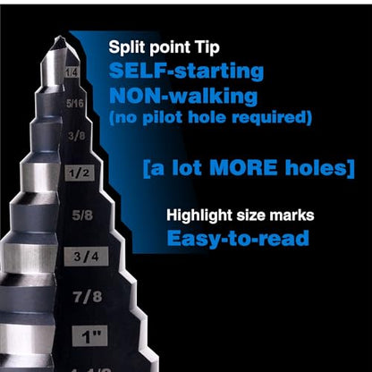 M2 HSS Step Drill Bit Unibit, 1/4"-1-1/8", Metal Wood Plastic - size: 1-1/8"