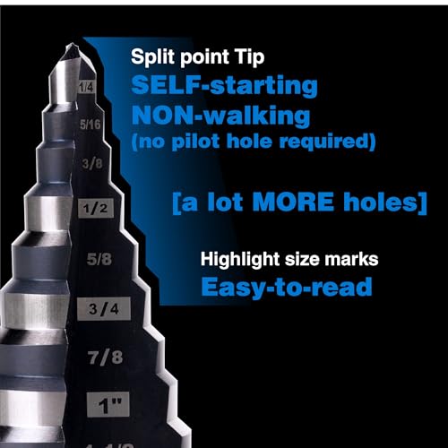M2 HSS Step Drill Bit Unibit, 1/4"-1-1/8", Metal Wood Plastic - size: 1-1/8"