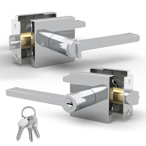 Mega Handles - Prime Entrance Handle, Entry Lever Door Handle, Heavy Duty Square Locking Lever Set for Left or Right-Handed Doors, Interior/Exterior Door Levers - Polished Chrome - color: Polished Chrome