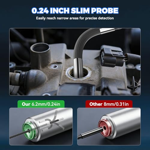 MRCARTOOL 2-Way Articulating Borescope,4X Zoom 6.2mm Probe for Auto Engine - size: 2-Way 210°