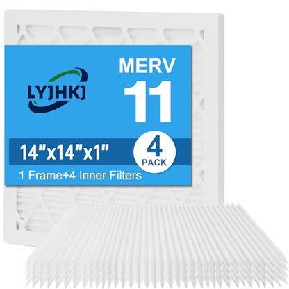 14x14x1 MERV 11 Air Filter, Quality AC/HVAC Furnace Filter，1 Reusable ABS Frame + 4 Pack Replaceable Filter Media，Breathe Fresher and Cost-effective - size: 14" x 14" x 1", style: 4 pack