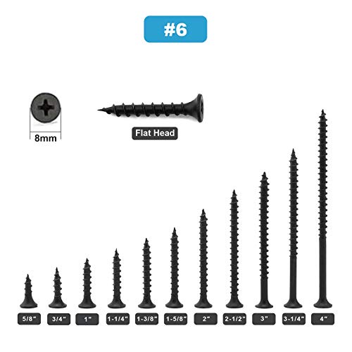 #6 x 1 Wood Screw 100PCS Black Phosphate Coated Stainless Flat Truss Head Fast Self Tapping Drywall Screws by SG TZH - size: #6 x 1"