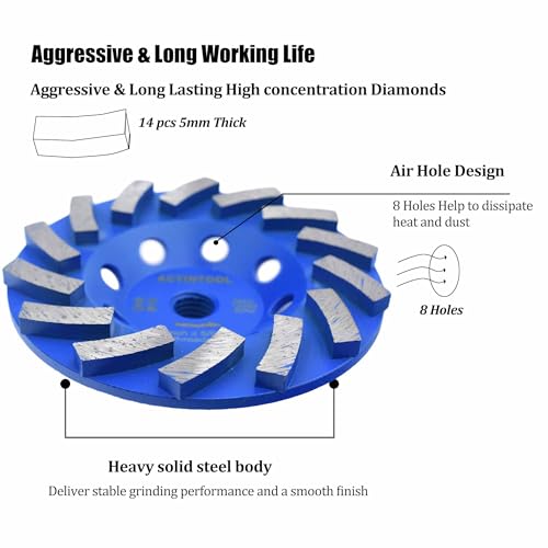 5 in.x5/8-11 in. Plate 14 Segments Turbo Shape Diamond Grinding Cup Wheel for Concrete and Stone (5 Inch 5/8"-11 Threaded) - style: 5 Inch 5/8"-11 Threaded