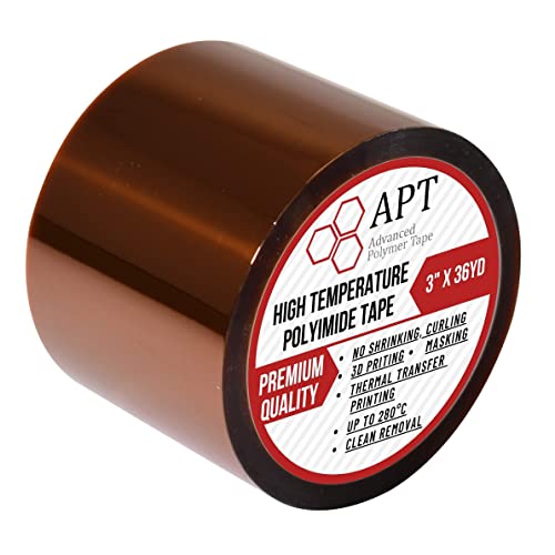 APT, 1 mil Thick Polyimide Adhesive Tape, HighTemperature and Heat Tape, for Masking, Soldering, Electrical, 3D Printer Application. (3" x 36 yds) - size: 3" x 36 yds