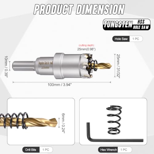 31/32" 25mm Hole Saw Tungsten Carbide TCT Hole Cutter W/Drill Bit - size: 25mm (31/32")