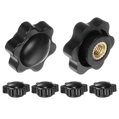 HARFINGTON 6pcs Star Knobs M6 Female Thread 25mm 6-Point Plastic Head Brass Insert Non-Through Hole Screw-in Threaded Hand Knob Clamping Handle, Black - color: Black, size: M6 x 25mm