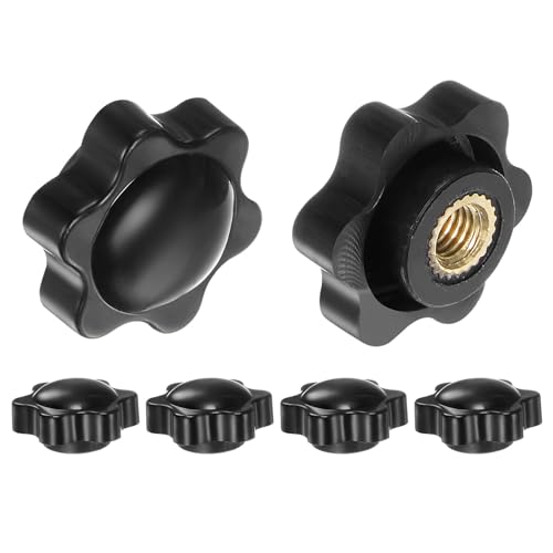 HARFINGTON 6pcs Star Knobs M6 Female Thread 25mm 6-Point Plastic Head Brass Insert Non-Through Hole Screw-in Threaded Hand Knob Clamping Handle, Black - color: Black, size: M6 x 25mm