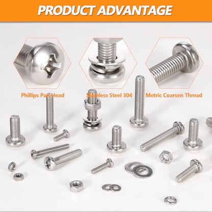 568 Pcs M4 M6 M8 Phillips Pan Head Machine Screws Bolts Assortment Kit - size: M4/M6/M8 - 10/16/20/30/40mm