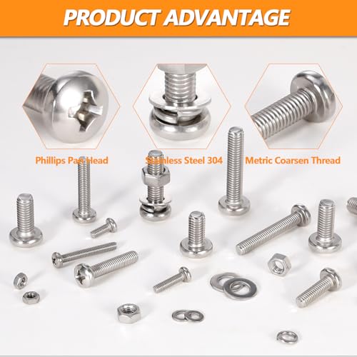 568 Pcs M4 M6 M8 Phillips Pan Head Machine Screws Bolts Assortment Kit - size: M4/M6/M8 - 10/16/20/30/40mm