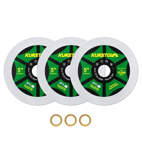 Diamond Glass Cutting Disc - 3pcs 5 Inch(125mm) Ultra-Thin Saw Blade Arbor 22.23-15.875mm for Glass, Jade, Crystal, Wine Bottle, Ceramic Tile - size: 5"(125mm)