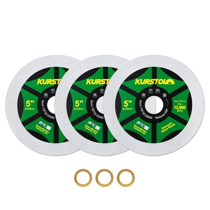 Diamond Glass Cutting Disc - 3pcs 5 Inch(125mm) Ultra-Thin Saw Blade Arbor 22.23-15.875mm for Glass, Jade, Crystal, Wine Bottle, Ceramic Tile - size: 5"(125mm)