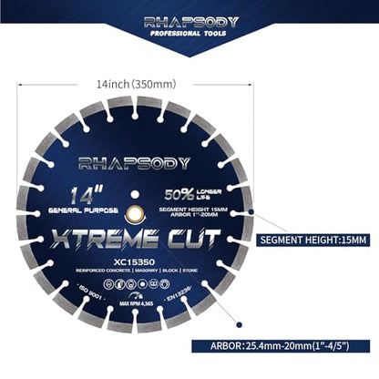 RHAPSODY 14Inch Diamond Concrete Saw Blade 2Pcs,Segmented General Purpose - color: Segmented Blade, size: 14Inch