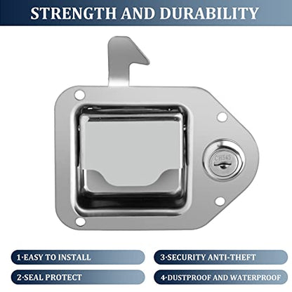 BAUMFEUER Truck Tool Box Latch Replacement 304 Stainless Steel Toolbox Paddle Lock Handle with Keys for Truck, RV, Trailer, UTV, ATV Box (1 Pack) - size: 4.3"L x 3.3"W