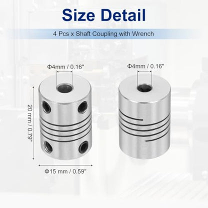 Flexible Shaft Coupling(4mm|4mm): 4 Pcs Silver Aluminum Alloy - color: Silver, size: 4mm x 4mm (15mm OD, 25mm L)