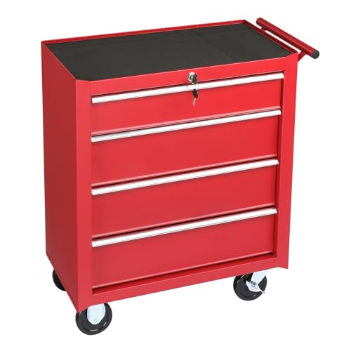 Winado 4 Drawer Rolling Tool Cabinet, Lockable Steel Tool Chest, Red - color: Red