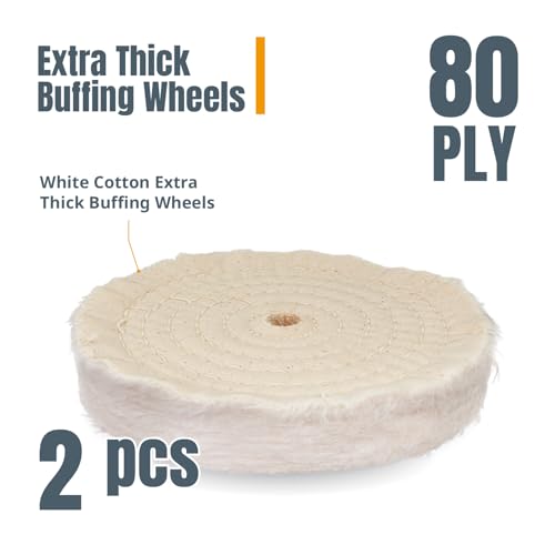 POWERTEC 6 Inch Buffing & Polishing Wheels (80 Ply) 2 Pack, Extra Thick Buffer Wheels w/ 1/2" Arbor Hole for Bench Buffer Polisher and Bench Grinder (71630) - size: 6 inch, 2 pack
