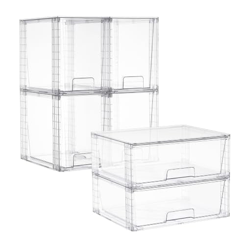 Vtopmart Clear Stackable Storage Drawers, 6 Pack Wide Tall Set - style: 2 Wide+4 Large