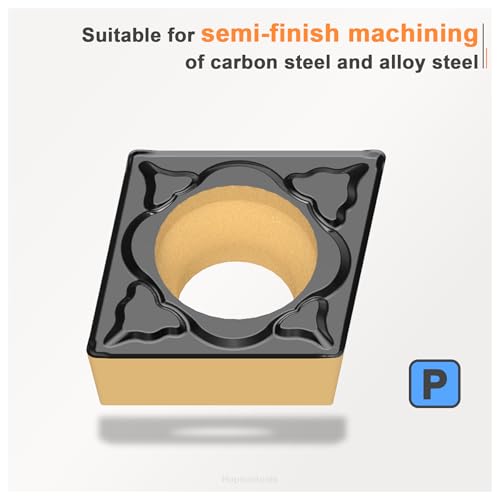 CNC Carbide Inserts CCMT21.52 Ccmt 060208 for Steel Lathe Turning Tool, Tin Coated Lathe Replacement Cutters Semi-Finishing Chipbreaker, 10 Pcs - size: CCMT21.52-PM