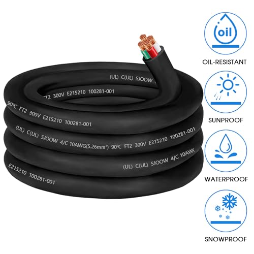 25ft 10/4 Wire 10AWG SJOOW Portable Power Cable Cord,10 Gauge 4 Conductor - size: 25 FT, style: 10AWG(4-Conductor)