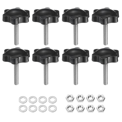 uxcell 8pcs Star Clamping Knobs with Nuts Washers, M5 x 20mm Metric 304 Stainless Steel Male Thread 32mm 6-Star Plastic Head, Threaded Stud Hand Knobs Handles Thumb Screws, Black - size: M5 x 20mm