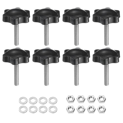 uxcell 8pcs Star Clamping Knobs with Nuts Washers, M5 x 20mm Metric 304 Stainless Steel Male Thread 32mm 6-Star Plastic Head, Threaded Stud Hand Knobs Handles Thumb Screws, Black - size: M5 x 20mm