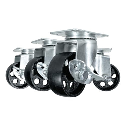 POWERTEC 3 Inch Cast Iron Swivel Caster Wheels Set of 4, Heavy Duty 992 lbs Loads, Plate Casters - 2 with Brake & 2 Without, for Cart, Dolly and Workbenches (17225) - size: 3 Inch, Swivel, Mixed Lock, Cast Iron