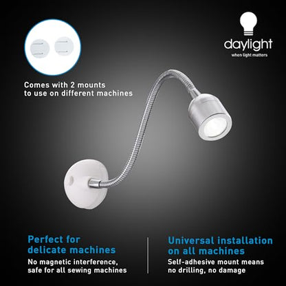 Daylight Company Sewing Machine Lamp, Professional Led Light, Fits Most Machines, Bright Led Lamp, Chrome,3.5*2.3*25cm [Energy Class A+]