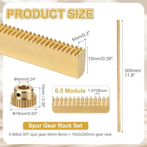 uxcell Brass Spur Gear and Gear Rack 0.5M 30T 10x5x300mm Rack Spur 6mm Bore - size: Gear Bore 6mm, (0.5M-30T)