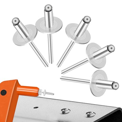 100pcs Aluminum Large Flange Blind Rivets, 3/16" x 3/8", Flange Diameter 5/8" (16 mm), Pop Rivets Assortment Kit Blind Rivet by Bolt Dropper, Grip Range(3-6mm) - size: 3/16''x 3/8'', style: aluminum